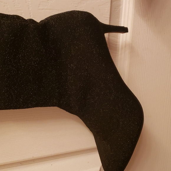 Marjorie2 Over-the-knee vegan, black Glitter Sparkling Black Heel Boots Sz38 - Picture 3 of 4
